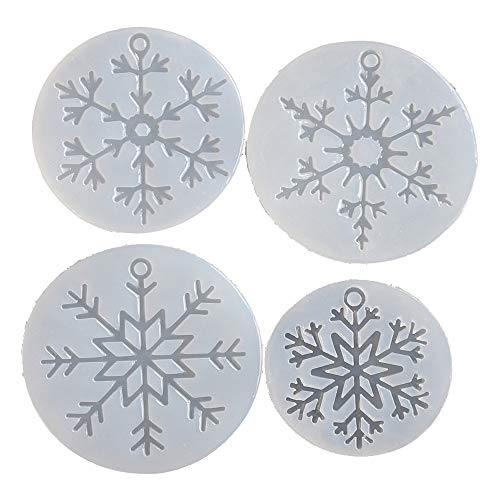 CoolDIY® 4pieces Pack Snowflake Snow Mold for Jewelry Pendant Charms Making DIY Resin Casting Mould Christmas Decorations