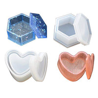 CoolDIY® Storage Box Resin Molds, Jewelry Box Molds with Lid, Heart Shape Square Hexagon Box Mold and Epoxy Molds for Making Resin Gift Box