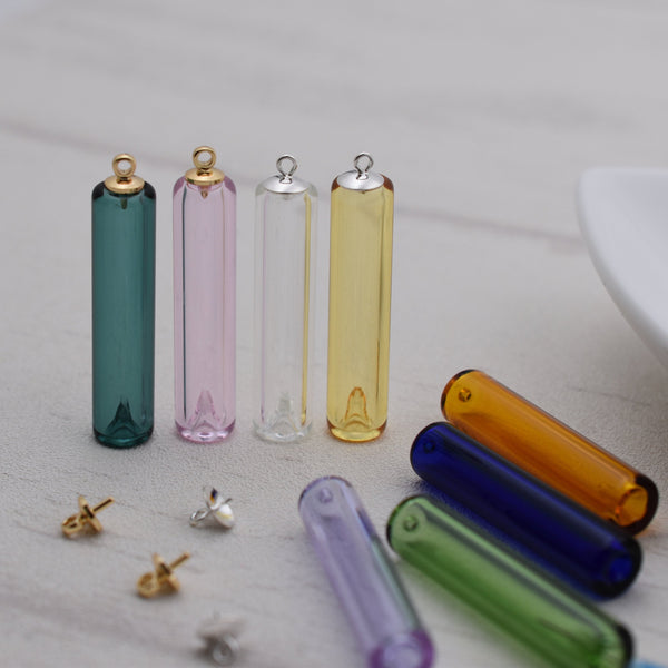 2Pcs Tube Vials Coloured glaze Diffuser Perfume Refillable Coloured Essential Oil Glass vials Glass vial pendant