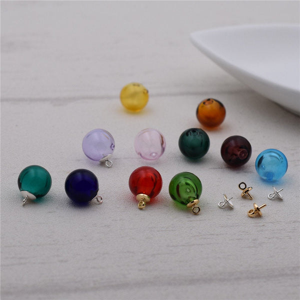 2Pcs 12mm Coloured glaze ball beads Diffuser Perfume Refillable Essential Oil Vials Stud Earrings Beads