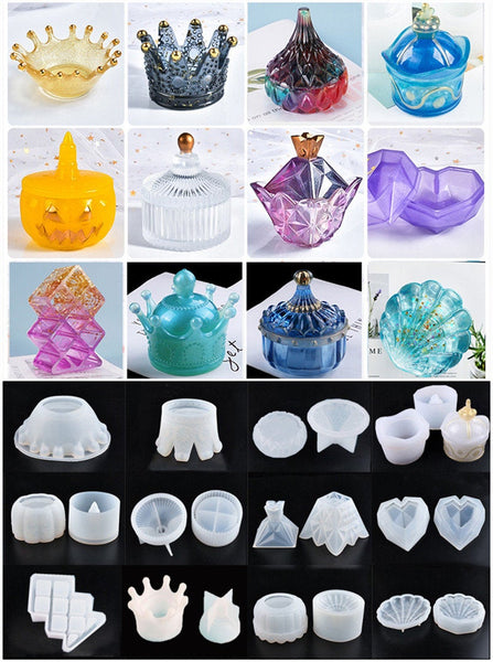 Crown Storage Box mold Resin Pumpkin Box Candy Can Storage box Casting Mould Tool Crystal UV Epoxy Resin Molds Decorative Crafts